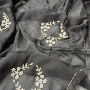 Black Saree | Handmade Saree | Designer Saree | Party wear Saree | Lightweight Saree | Shiffon Sari