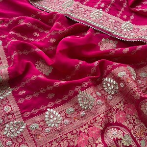 Rani Gotta Patti, Sequence & Zari Threadwork Cotton Unstitched Salwar Suit With Cotton Dupatta