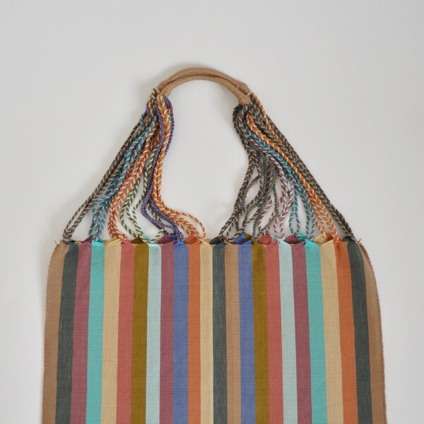 Eco-friendly Cotton Hammock Market Tote - Handwoven Backstrap Loom from Oaxaca, Mexico - Pastel Multi