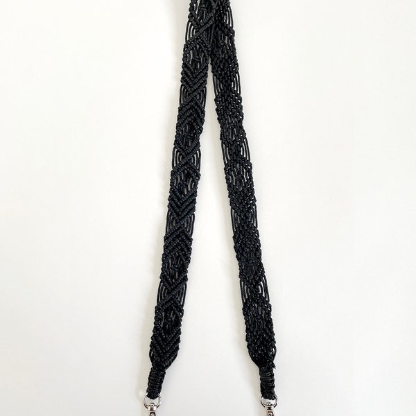 Waxed Cotton Macrame Multi-Use Strap Lanyard - Black