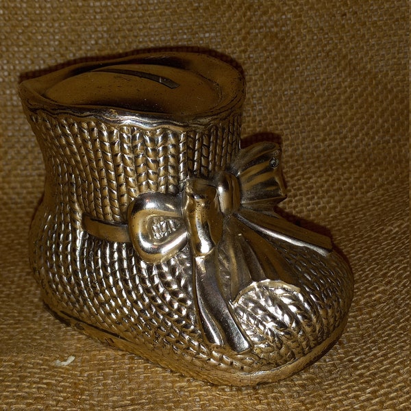 Metal baby bootie bank