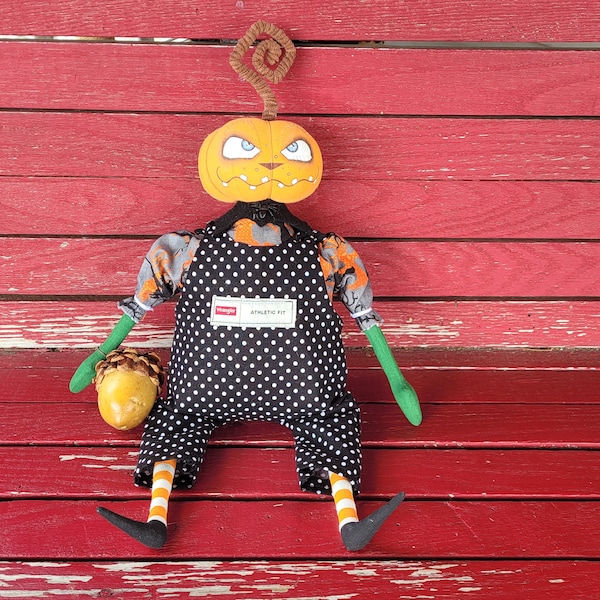 PUMPKIN head Halloween doll / folk art / primitive / poke / shelf / OOAK