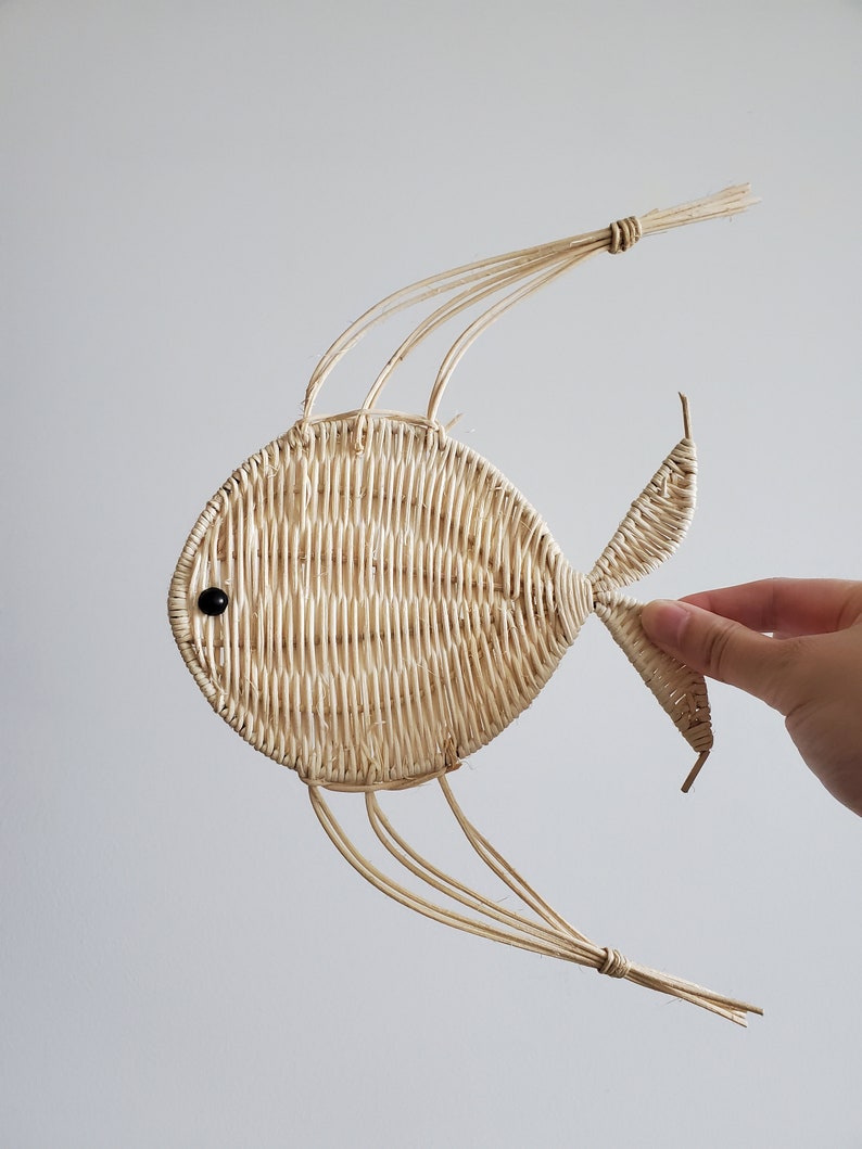 Set of 4 Wicker Rattan Angel Fish Wall Hanging Vintage Bath Etsy