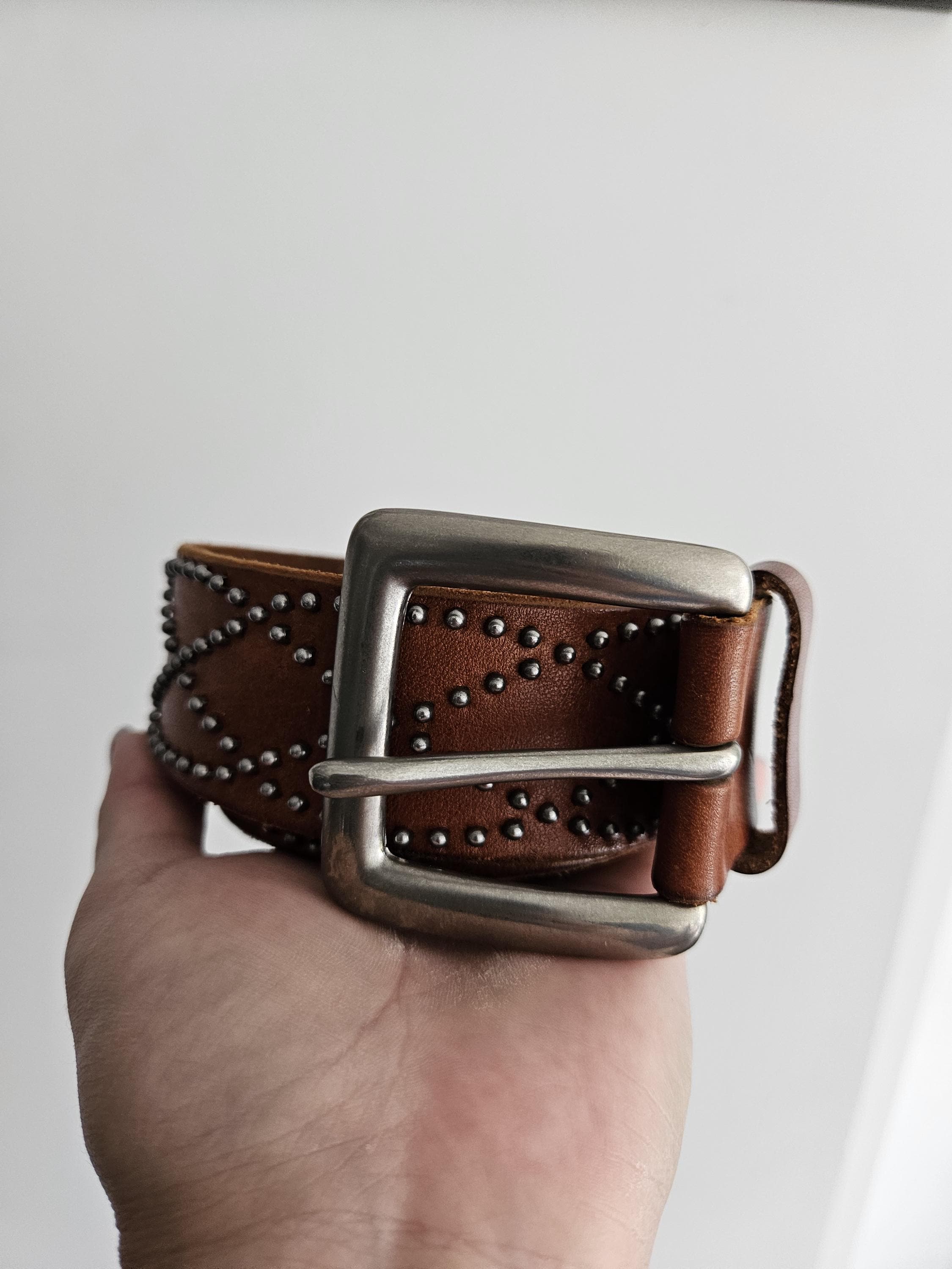 ベルト 2000ARCHIVES COWBOY STUD BELT 4BMM066 Handmade Black Leather Studded Belt 30mm Vintage Western