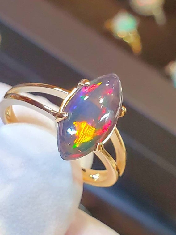 Buy Australian Opal Ring Opal Diamond Ring Natural Opal Ring Natural Opal  Jewelry Opal Cluster Ring Vintage Diamond Ring 18K Gold Ring Unique Online  in India - Etsy