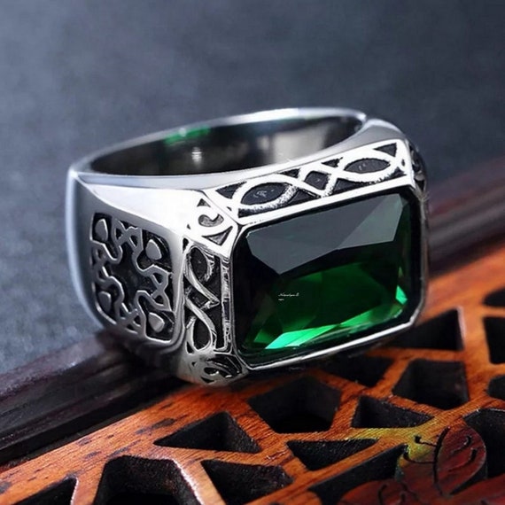 Natural Green Onyx Gemstone With 925 Sterling Silver Ring for Men's #960 |  eBay