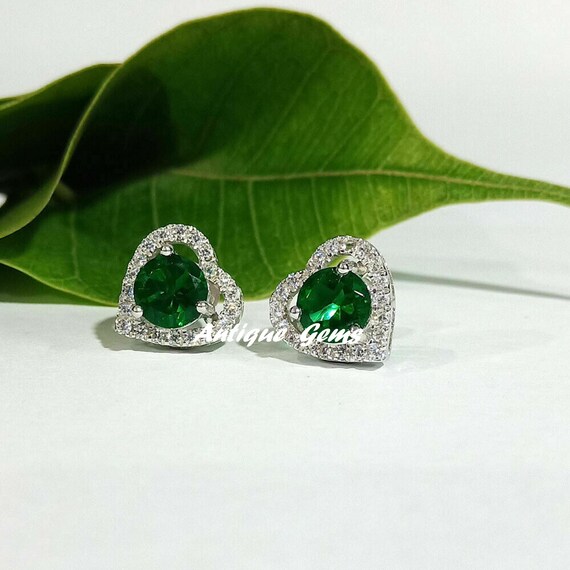 Buy Heart Earrings Green Emerald Diamond Heart Drop Earrings AAAAA Cubic  Zirconia 18k Gold Plated 925 Sterling Silver Couture Earrings Online in  India - Etsy