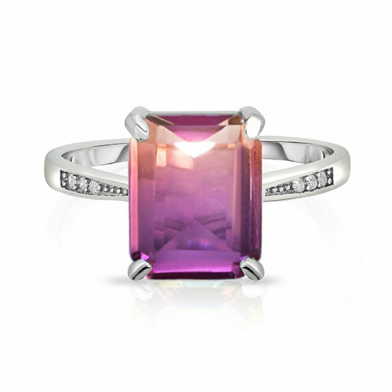 4.00 Carat Genuine Natural Ametrine Emerald Cut Shape Gemstone 925 Sterling Silver Christmas Wedding Ring For Girl/'s