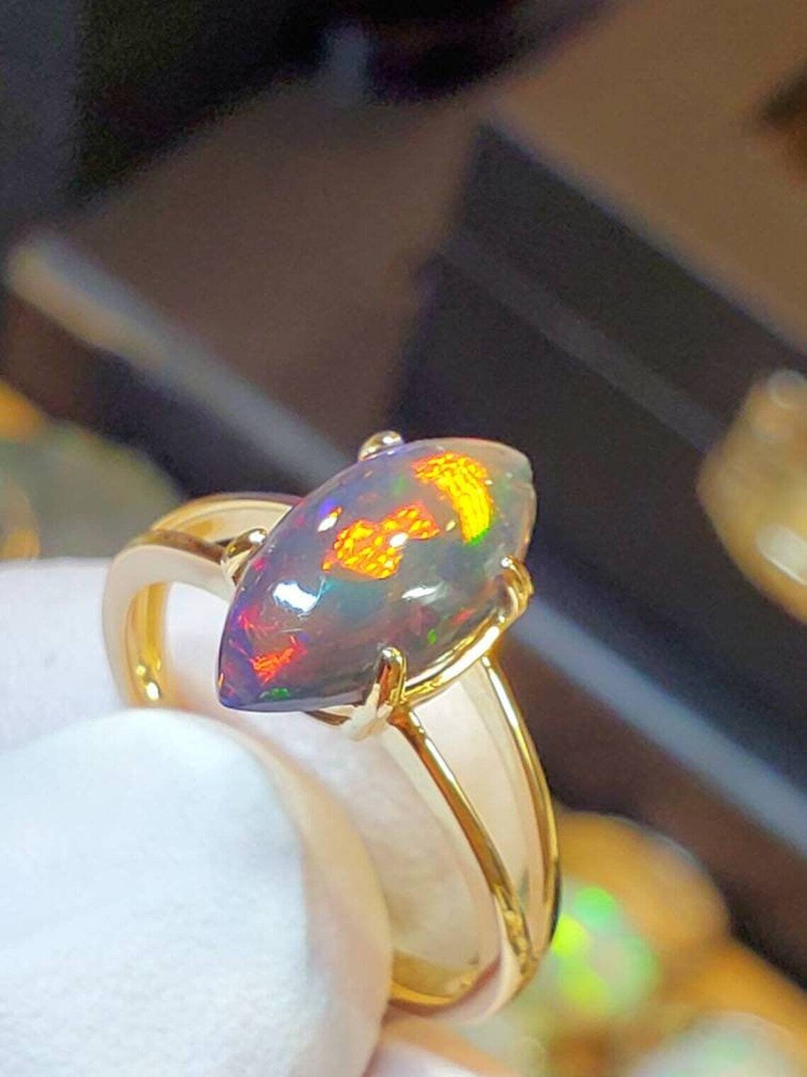 3.40 Carat Natural Australian Black Fire Opal Gemstone Ring Etsy UK