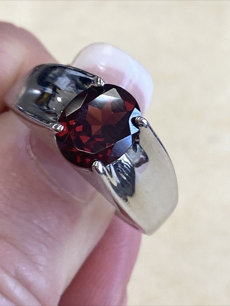 925 Sterling Silver 7.25 Carat Natural Red Garnet Gemstone Vintage Oval Cut Men/'s Ring