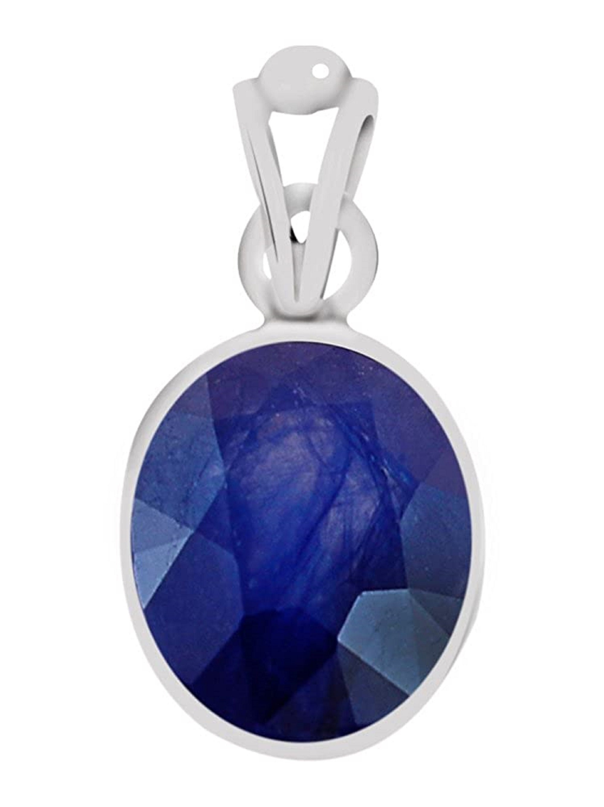 Certified Natural Blue Sapphire (Neelam) 5.50 Carat or 6.25ratti Silver Astrology Pendant for Men & Women Christmas Gift Pendant