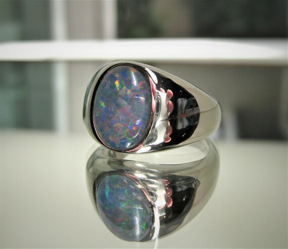 14K Solid Gold & Natural Australian Opal Inlay Designer Ring | Native  American Jewelry