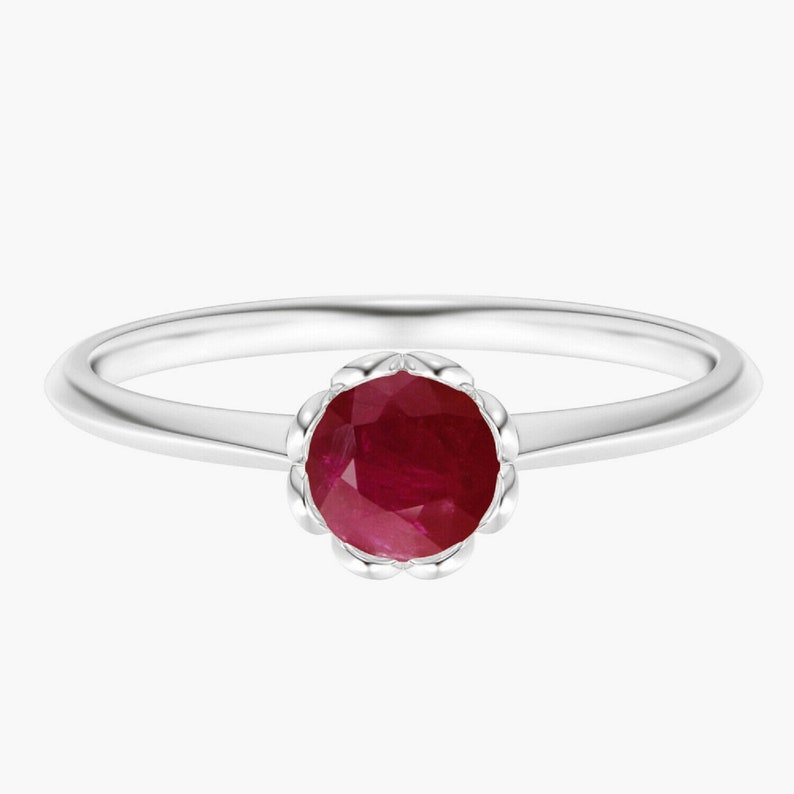 Sterling Silver Classic Round Cut Ruby Floral Engagement Wedding Halloween Ring For Her