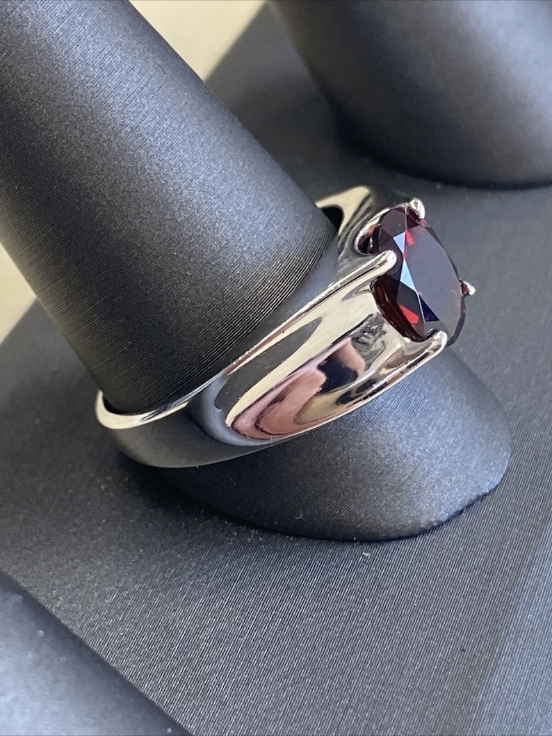 925 Sterling Silver 7.25 Carat Natural Red Garnet Gemstone Vintage Oval Cut Men/'s Ring