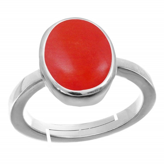 Certified Natural Moonga Coral Bold Silver Ring 8.25 Ratti Astrological Gemstone Ring for Men and WomenChristmas Gift
