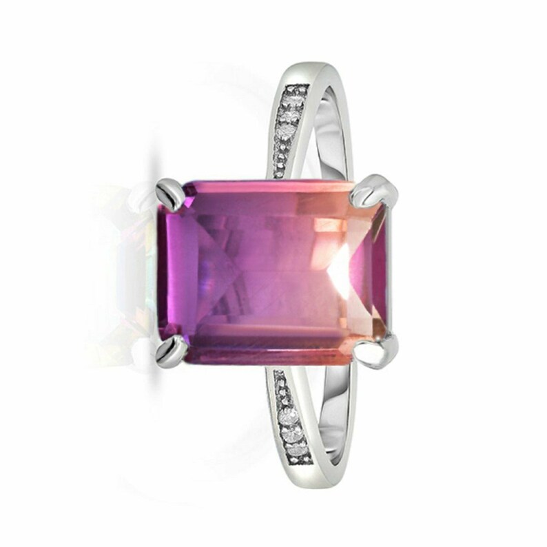 4.00 Carat Genuine Natural Ametrine Emerald Cut Shape Gemstone 925 Sterling Silver Christmas Wedding Ring For Girl/'s