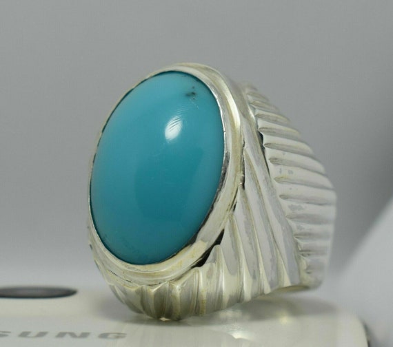 8.50 Carat Natural Certified Turquoise Ring Mens Real Clean Feroza