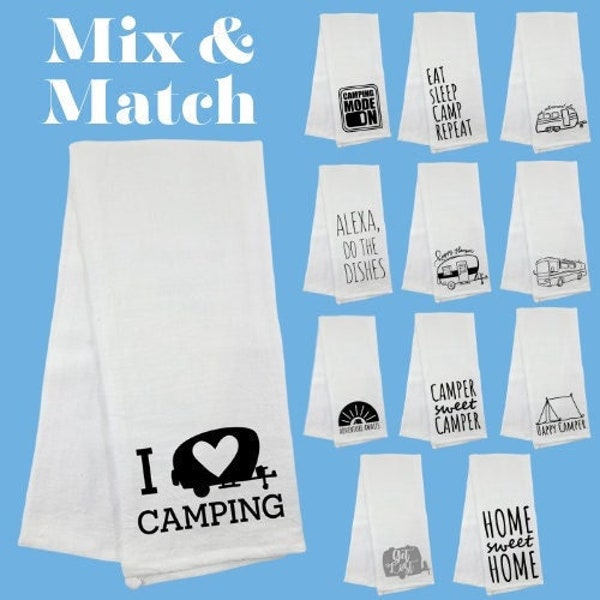 2 Printed Flour Sack Towels for Kitchen Bath Camper RV Travel Home MIX and MATCH