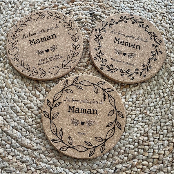 Dessous de plat en liège personnalisé - Cadeau idéal Fête des grands mère, Mamie, Maman, Fête des mères