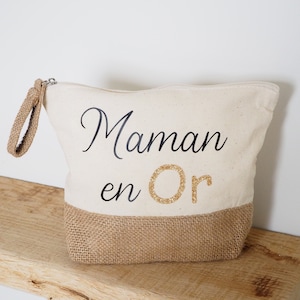 Kit / Bag / Pouch with personalized jute with text of your choice Mom in GOLD - Granny in GOLD - Nanny in GOLD - Godmother in Gold