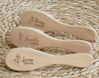 Personalized baby brush in beech wood with name and date of birth... Ideal gift birth, baptism, birthday