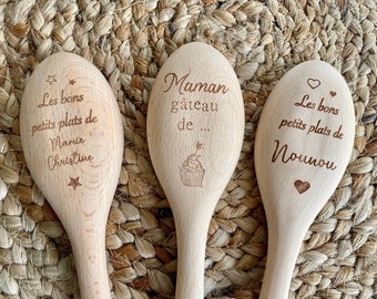 Cuillère en bois de cuisine personnalisée, gravure laser idéal pour maman, mamie, nounou, bonne fête maman, fête des mères, cadeau nounou