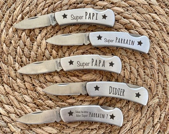 Personalized stainless steel pocket knife to offer for dad, grandpa, grandpa, godfather... - Laser engraving - ideal Christmas gift