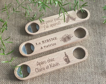 Bottle opener, bottle opener in beech wood & stainless steel personalized and engraved - Grandpa, dad, grandma, mom, friends gift - Christmas gift