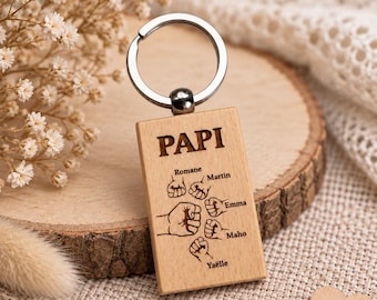 Porte-clés Papa ou Papi personnalisé – cadeau fête des grands-pères, Poing à Poing, prénoms gravé