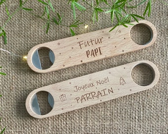 Bottle opener, beech wood bottle opener & stainless steel personalized and engraved - Gift grandpa, dad, godfather - Christmas gift