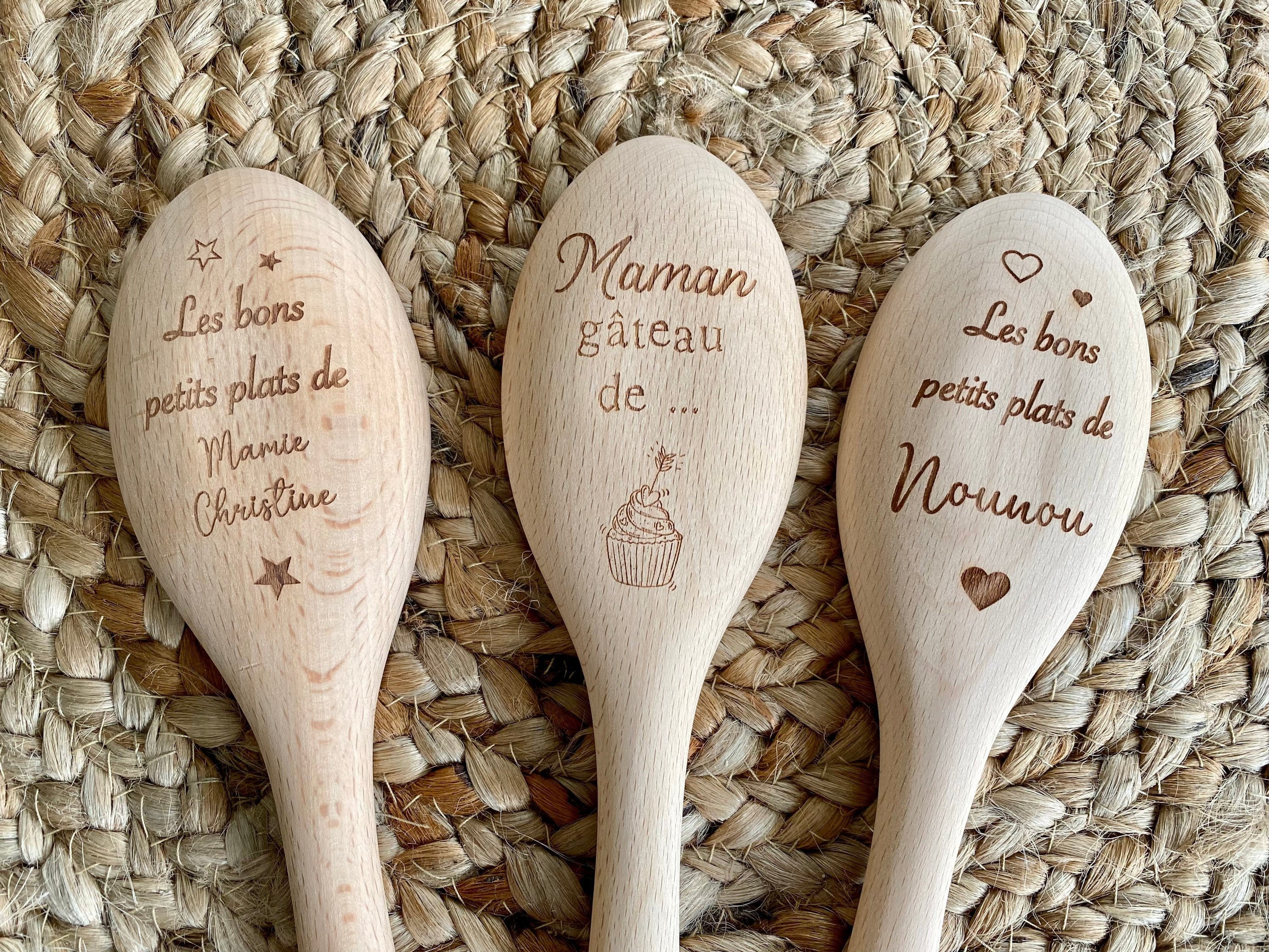 Cuillère en Bois de Cuisine Personnalisée, Gravure Laser Idéal Pour Maman, Mamie, Nounou, Bonne Fête