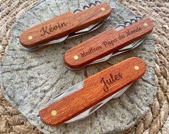 Personalized wooden multifunction pocket knife to offer for dad, grandpa, grandpa, godfather... - Laser engraving - ideal Christmas gift