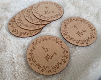 Wooden step cards for baby birth, 4 models, 12 months in Double-sided, Quality wood, ideal birth gift. baby photo ...