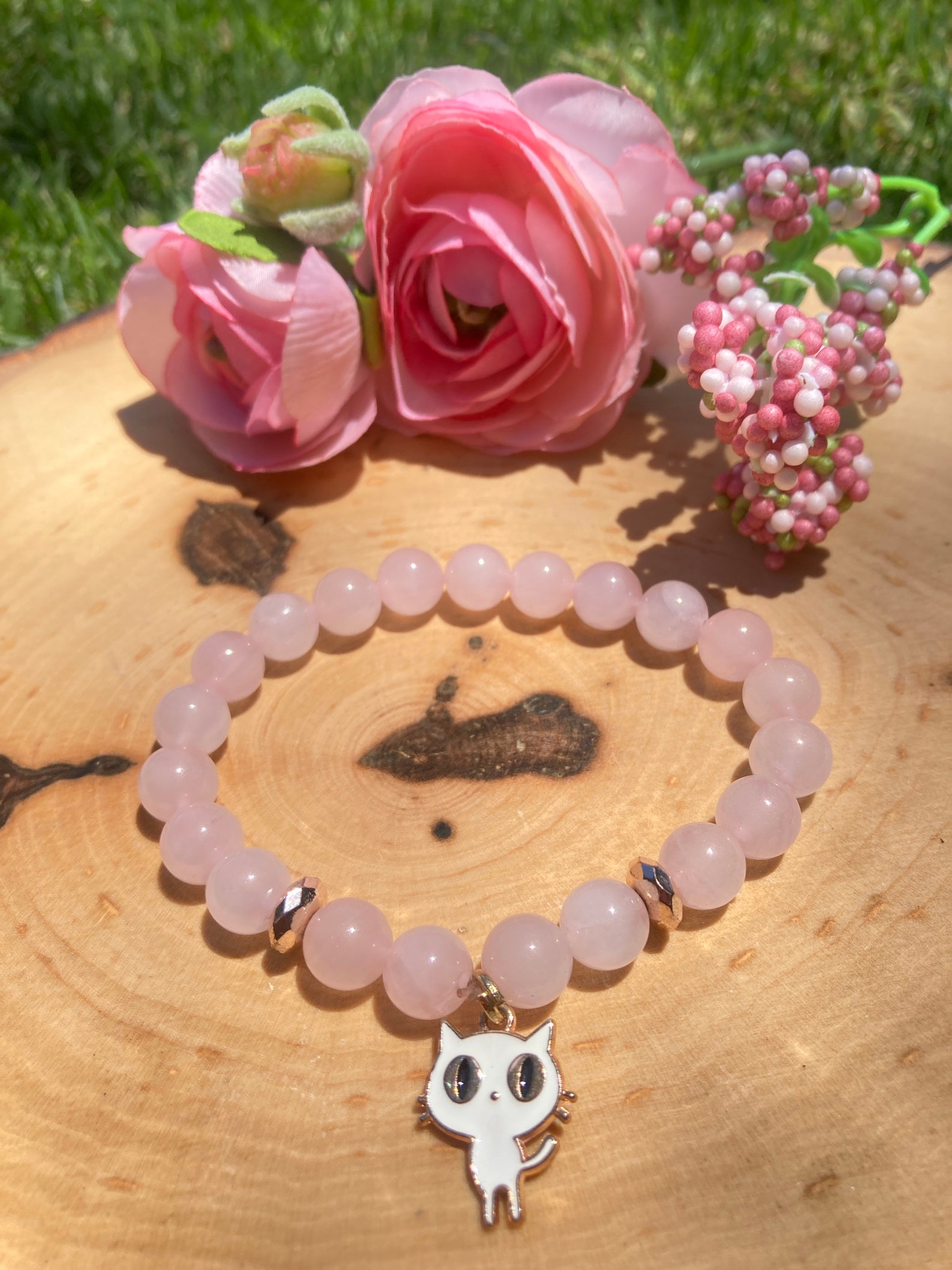 Rose quartz Cat lover bracelet Etsy