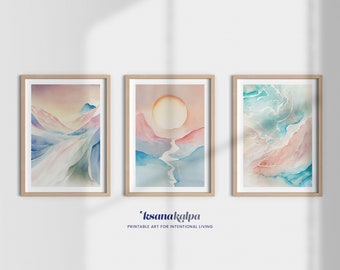Mindfulness Print: Set of 3, Calming Wall Art, Therapy Office Decor (Digital Download)