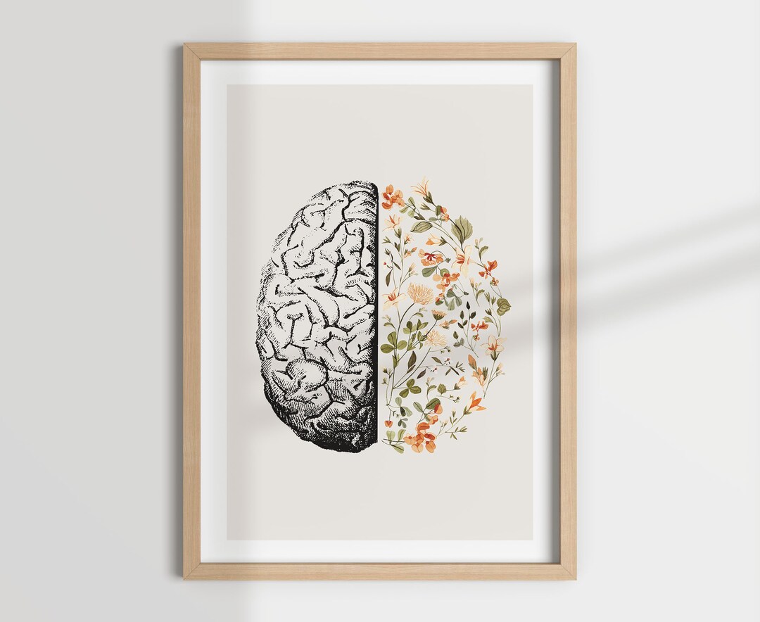 Brain Anatomy Floral Art Print, Therapy Office Decor (digital Download ...