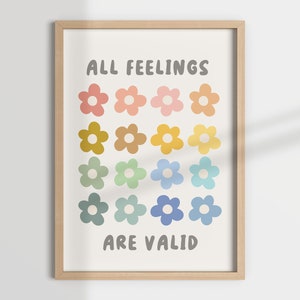 ALL FEELINGS are VALID, mental health art, school councelor, therapy decor, therapist office, counselling, social work, school psychologist