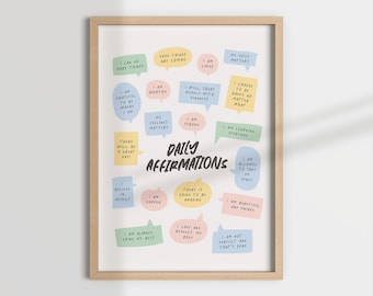 Daily Affirmations Art Print, Classroom Poster, Kids Playroom (Digital Download)