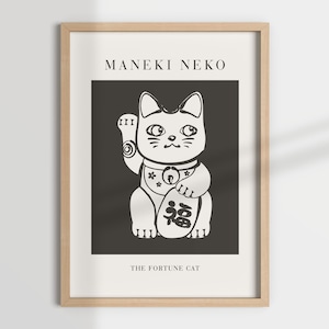 MANEKI NEKO right paw wall art, fortune cat, manekineko print, lucky cat, neutral print, housewarming gift