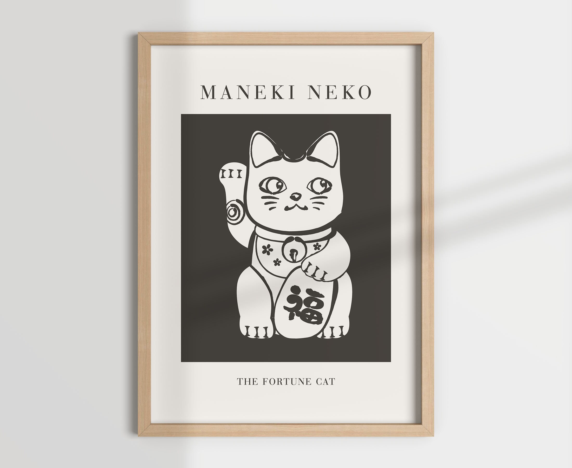 MANEKI NEKO Right Paw Wall Art, Fortune Cat, Manekineko Print, Lucky Cat,  Neutral Print, Housewarming Gift 