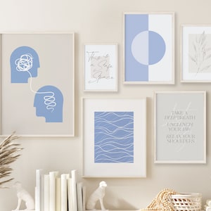 CALM THERAPIST, calm blue, set of 6, gallery wall set, therapy art, therapist office, counselling, mental health, psychologist, counsellor