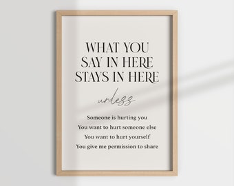 what you SAY HERE STAYS here, confidentiality sign, confidentiality, mental health, counseling office decor, therapists office, therapy