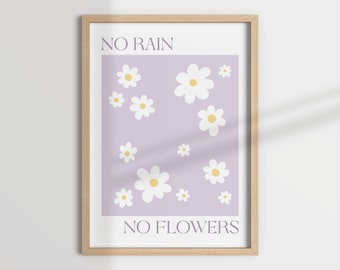 NO RAIN no FLOWERS, pastel danois, affiche d’exposition, art mural violet, affiche d’art floral, impression marché aux fleurs,, art mural pastel