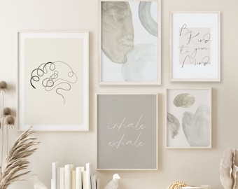 TRANQUIL MIND set of 5, gallery wall set, therapy decor, therapist office, counselling, psychologist office, neutral print, greige wall art