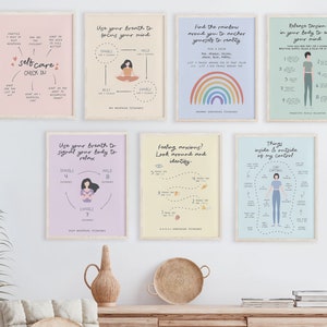 RAINBOW GROUNDING set of 7 prints, grounding techniques, therapist office, therapy decor, mental health, counsellor office, psychologist