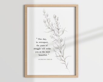 Impresión con cita de Sigmund Freud, decoración de consultorio, boceto botánico (descarga digital)