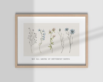 Mental Health Floral Art Print, Growth Mindset (Digital Download)