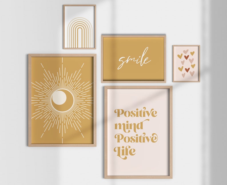 JOYFUL Minimal Set of 5 Prints Joyful Wall Art Feminine Wall Etsy