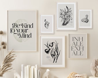 Láminas de arte mural de terapia botánica: Juego de 6, para psicólogo escolar, decoración de consultorio terapéutico (descarga digital)