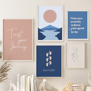 HEALING JOURNEY set of 5 prints, recovery gift, healing gift, get well soon, therapy gift, self care art, blush navy gallery wall art